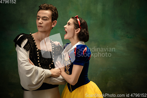 Image of Young ballet dancers as a Snow White\'s characters in forest modern tales