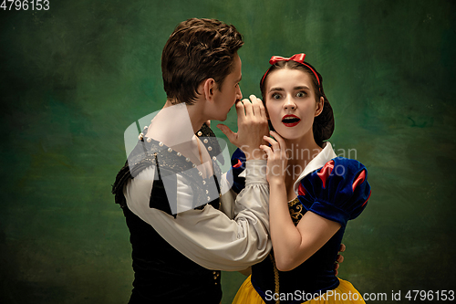 Image of Young ballet dancers as a Snow White\'s characters in forest modern tales