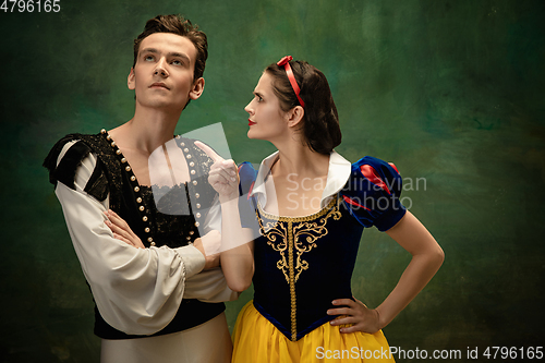 Image of Young ballet dancers as a Snow White\'s characters in forest modern tales