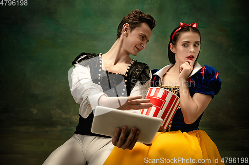 Image of Young ballet dancers as a Snow White\'s characters in forest modern tales