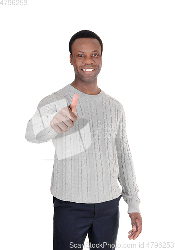 Image of Happy smiling African man sign thump up