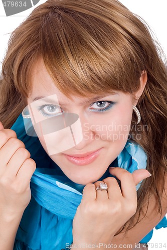 Image of Portrait of the young beautiful woman. Isolated on white