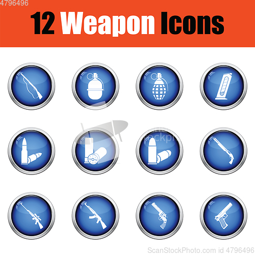 Image of Set of twelve weapon icons. 