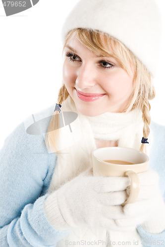 Image of Caucasian girl drinking coffee