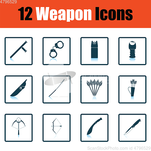 Image of Set of twelve weapon icons