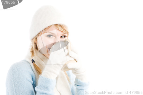 Image of Caucasian girl drinking coffee