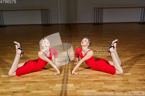 Image of tango dancer woman excersizing in dance studio room