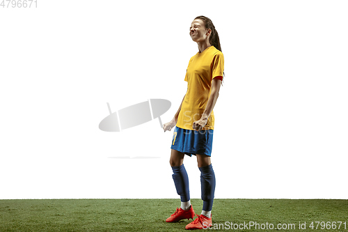 Image of Female soccer player practicing and training at the stadium