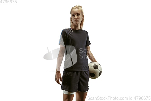 Image of Female soccer player practicing and training at the stadium