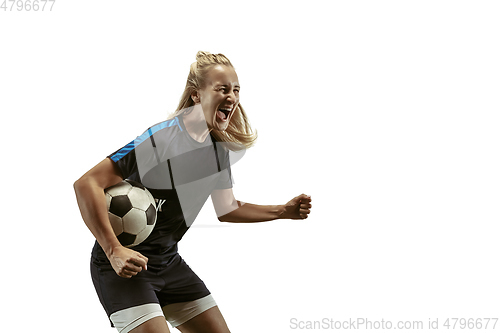 Image of Female soccer player practicing and training at the stadium