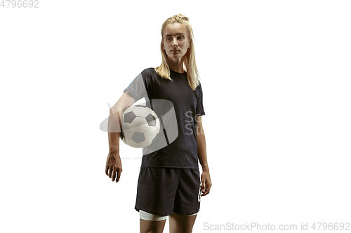 Image of Female soccer player practicing and training at the stadium