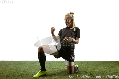 Image of Female soccer player practicing and training at the stadium