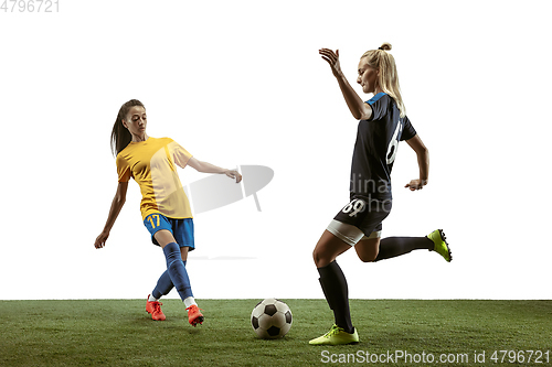 Image of Female soccer players practicing and training at the stadium