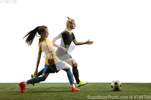 Image of Female soccer players practicing and training at the stadium