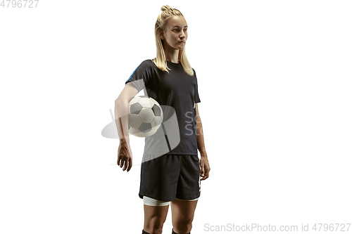 Image of Female soccer player practicing and training at the stadium