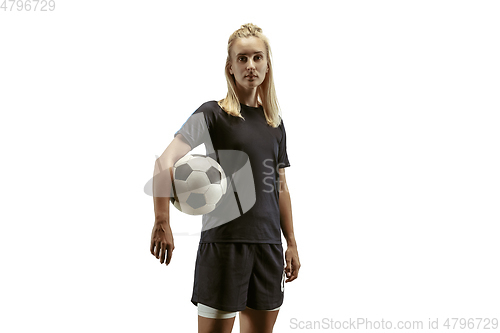 Image of Female soccer player practicing and training at the stadium