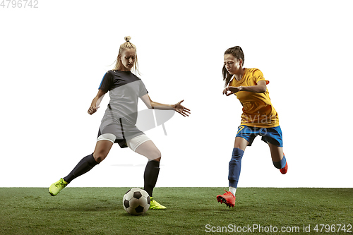 Image of Female soccer players practicing and training at the stadium