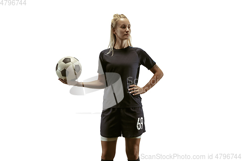 Image of Female soccer player practicing and training at the stadium