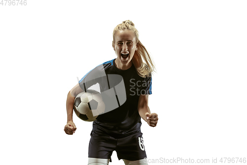 Image of Female soccer player practicing and training at the stadium