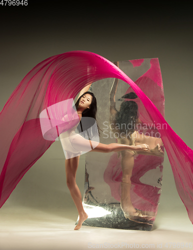 Image of Young and stylish modern ballet dancer on brown background