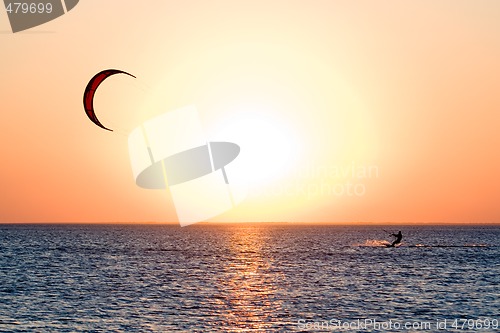 Image of Kitesurfer on a gulf on a sunset