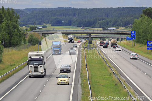 Image of Motorway Traffic with Cars and Heavy Trucks