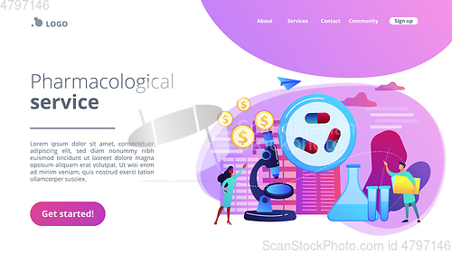 Image of Pharmacological business concept landing page.