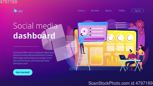 Image of Social media dashboard concept landing page.