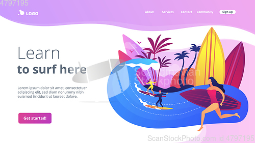 Image of Surfing school concept landing page.