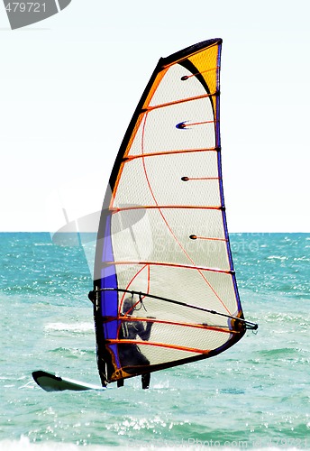 Image of Silhouette of a windsurfer on the sea