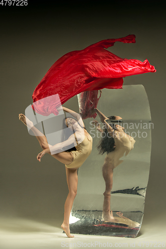 Image of Young and stylish modern ballet dancer on brown background