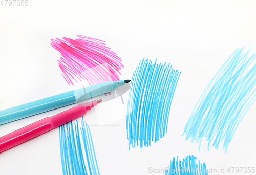 Image of Two felt-tip pens on a white background with abstract drawings