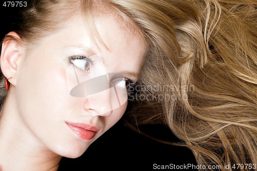 Image of Portrait of the young beauty woman. Isolated on black background