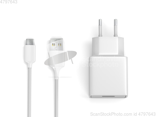 Image of Smartphone power adapter and USB cable