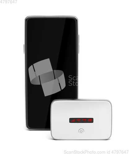 Image of Mobile wifi router and smartphone