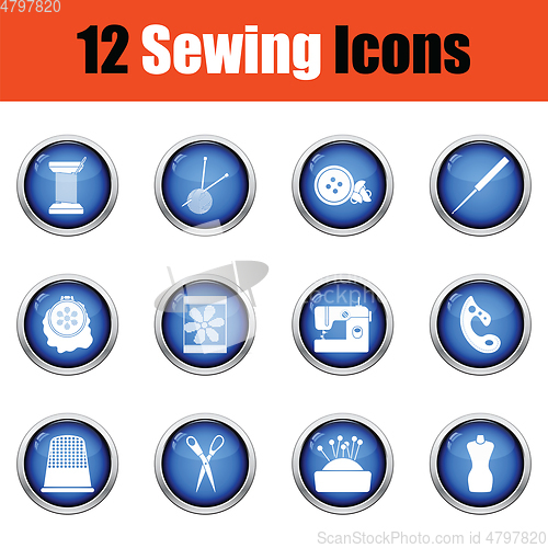 Image of Set of twelve sewing icons. 