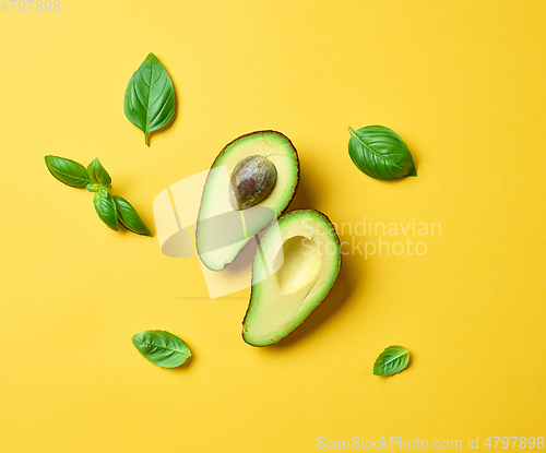 Image of fresh avocado and basil leaves