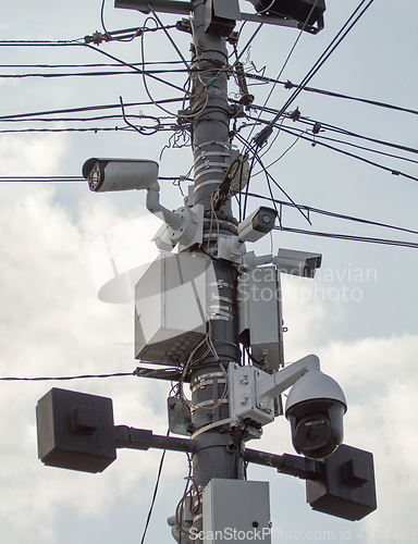 Image of CCTV secure camera on the pole