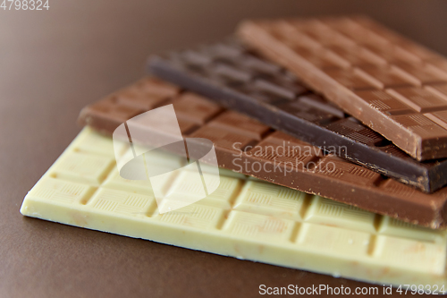 Image of different kinds of chocolate on brown background