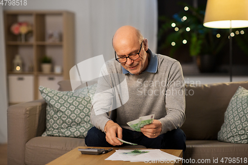 Image of senior man counting money at home