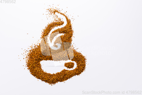 Image of Rooibos tea in shape of tea cup on white background