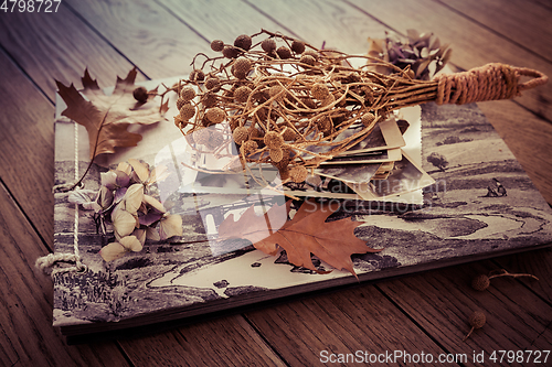 Image of Memories - stock of old and vintage photos on wooden background