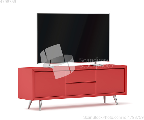 Image of Flat screen tv on modern tv stand