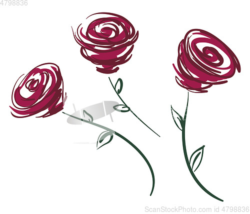 Image of Three red roses vector or color illustration