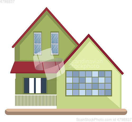 Image of Cartoon green building with red roof vector illustartion on whit