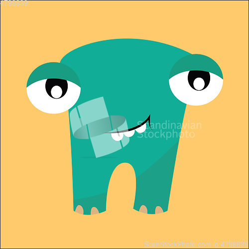 Image of Clipart of a smiling blue-colored monster set on isolated yellow