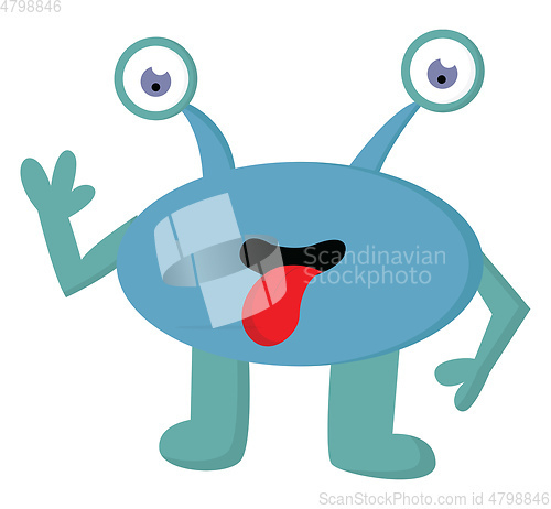 Image of Two-eyed blue alien monster vector or color illustration