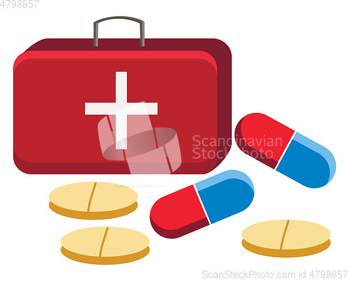 Image of A first aid box with medicine vector or color illustration