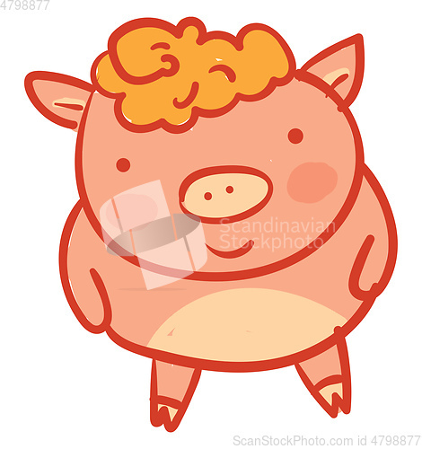 Image of Piglet toy with yellow hair vector or color illustration