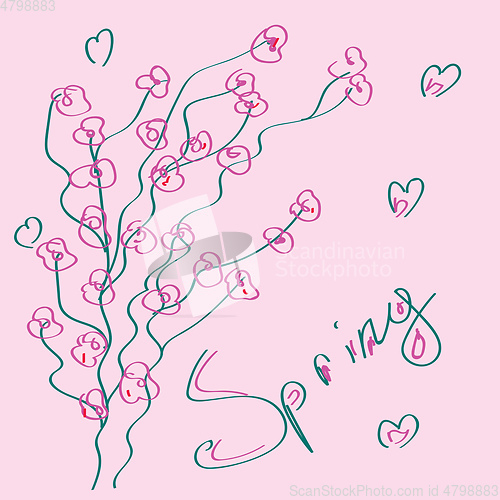 Image of Line art of the spring season with few trees and leaves vector o